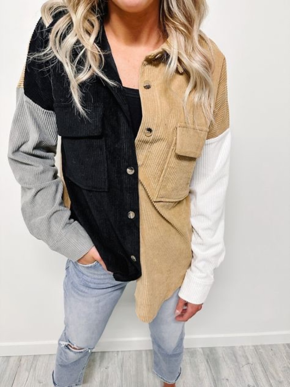 Andree by Unit Plus 1X Fall Colorblock Corduroy Shacket Pumpkin Patch Jacket